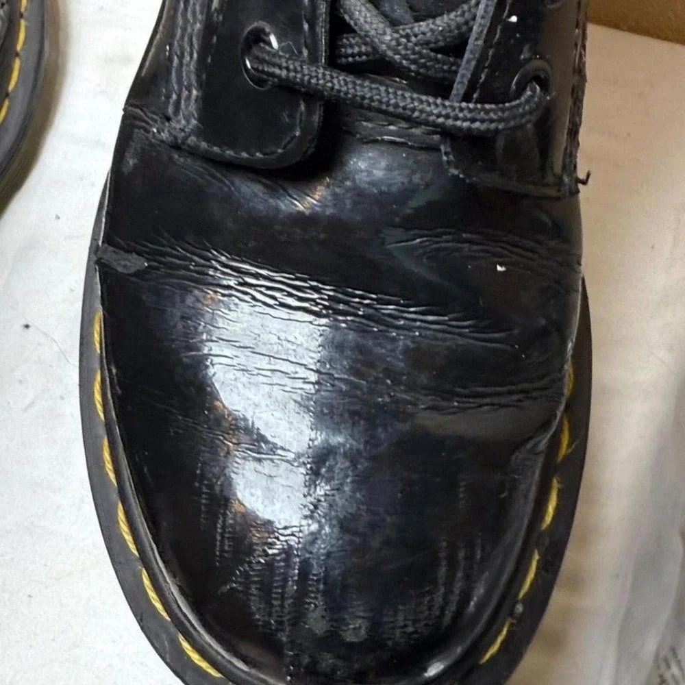 Dr Martens 1460 Patent Leather Boots Womens 7 Black Goth Grunge Punk 8 Eyelet